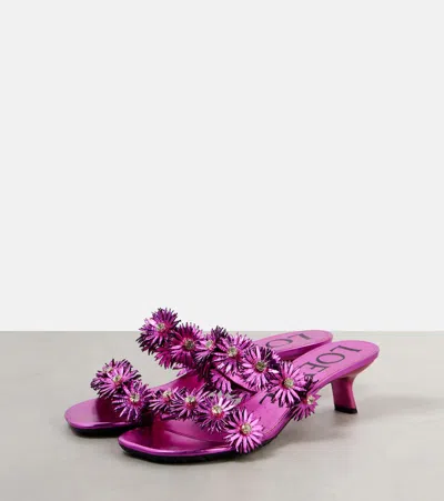Loewe Petal Metallic Flowers Slide Sandals In Pink