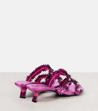 Loewe Petal Metallic Flowers Slide Sandals In Pink