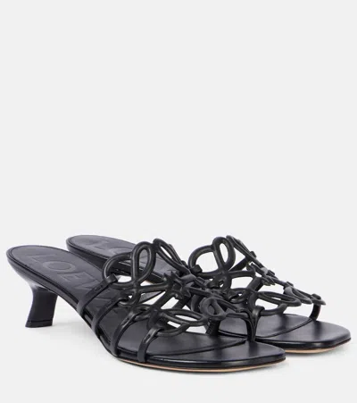 Loewe Petal Anagram Leather Caged Mule Sandals In Gray