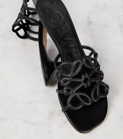 Loewe Petal Anagram Leather Caged Mule Sandals In Gray