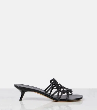Loewe Petal Anagram Leather Caged Mule Sandals In Gray