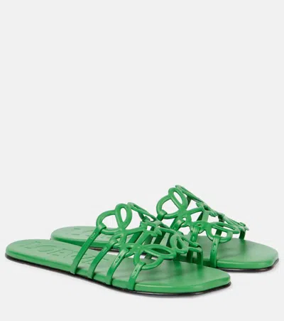 Loewe Petal Anagram Leather Flat Sandals In Green