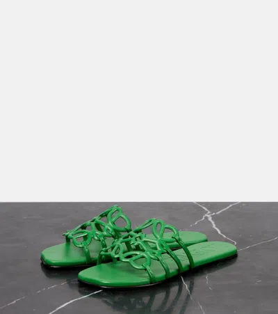 Loewe Petal Anagram Leather Flat Sandals In Green
