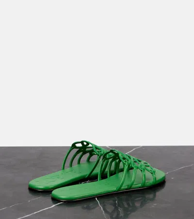 Loewe Petal Anagram Leather Flat Sandals In Green