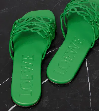 Loewe Petal Anagram Leather Flat Sandals In Green