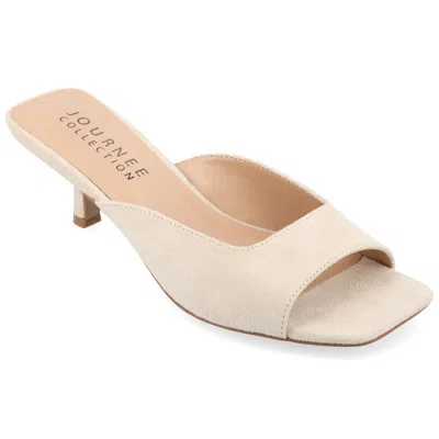 Journee Collection Womens Medium And Wide Width Larna Slip On Kitten Heel Open Toe Pumps In Beige