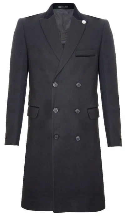 Oliver Tweed Mens 3/4 Black Long Double Breasted Crombie Overcoat Wool Coat Peaky Blinders In Black