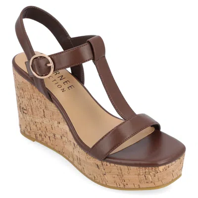 Journee Collection Womens Matildaa Buckle Platform Wedge Sandals In Brown