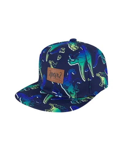 Deux Par Deux Boys' Printed Dino Cap - Baby In Blue And Green Dino On Navy