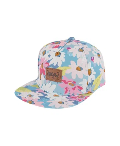 Deux Par Deux Girls' Printed Flowers Cap - Baby In White/pink/and Green Flowers