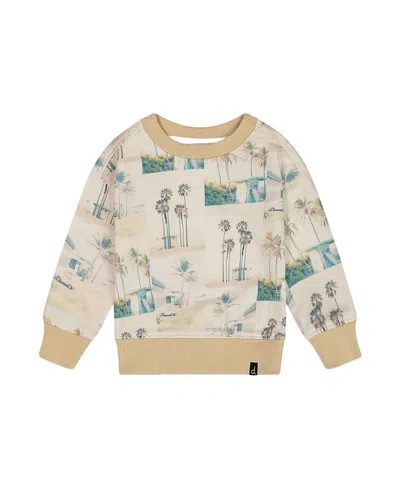 Deux Par Deux Little Boy's Printed Pullover Sweatshirt Beige Palm Tree And Teal In Beige Palm Tree And Teal