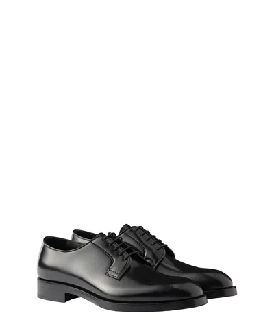 Prada Lace-up Leather Derbies In Black