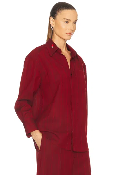 Bottega Veneta Subtle Stripe Wool Blend Button-up Shirt In Red