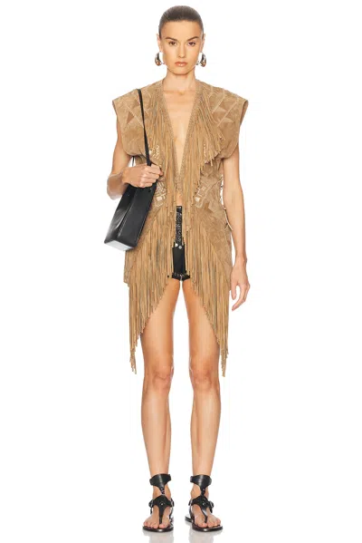 Isabel Marant Dalila Fringe Suede Vest In Beige