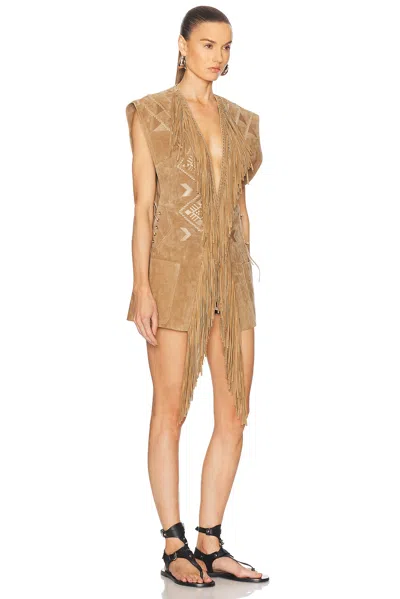 Isabel Marant Dalila Fringe Suede Vest In Beige