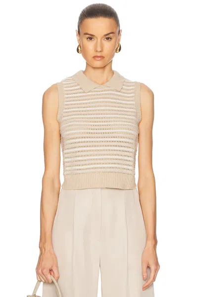 Matthew Bruch Striped Mesh Collared Tank Top In Natural Knit