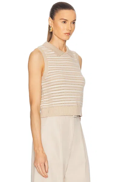 Matthew Bruch Striped Mesh Collared Tank Top In Natural Knit