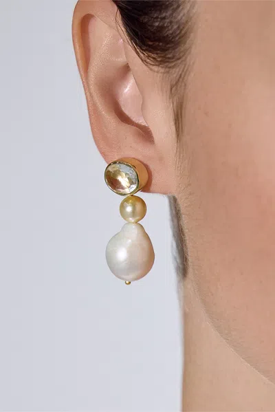 Valére Luminous Earrings In Clear Quartz  Pearl  & Gold