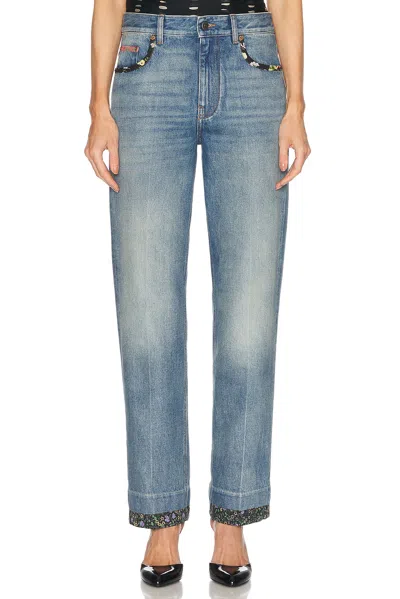 Valentino High Rise Viscose Straight Jeans In Medium Blue Denim