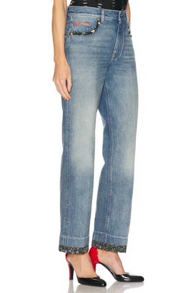 Valentino High Rise Viscose Straight Jeans In Medium Blue Denim