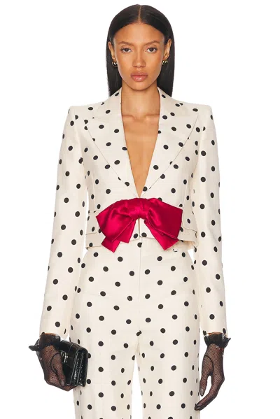 Valentino Garavani Shantung Jacket With Pludepois Prin In Betulla & Nero