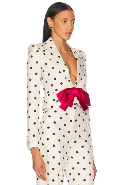 Valentino Garavani Shantung Jacket With Pludepois Prin In Betulla & Nero