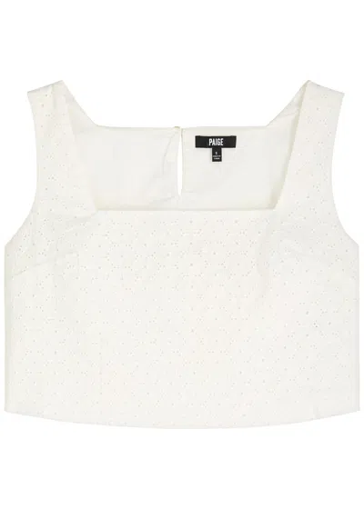 Paige Aelita Square-neck Eyelet Cropped Top In White