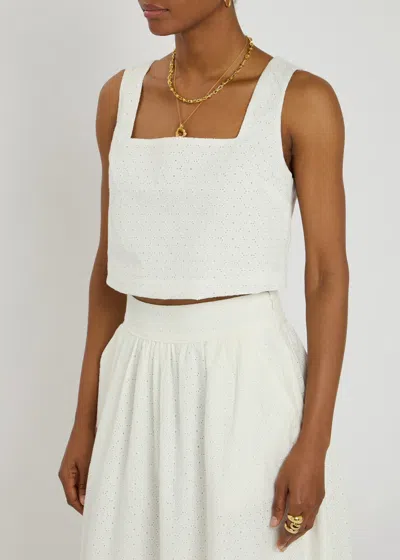 Paige Aelita Square-neck Eyelet Cropped Top In White