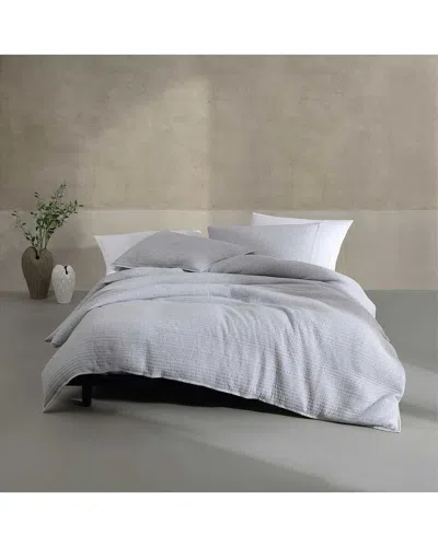 Calvin Klein Washed Texture Cotton Jacquard Duvet Cover Set In Gray,blue