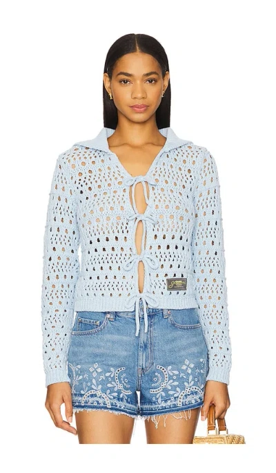 Ganni Blue Tie String Cardigan In Soft Chambray