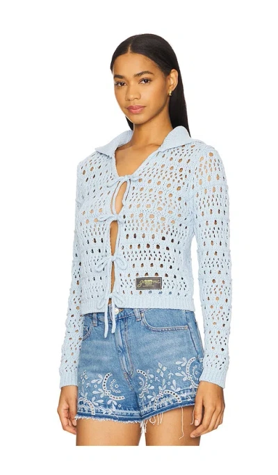 Ganni Blue Tie String Cardigan In Soft Chambray