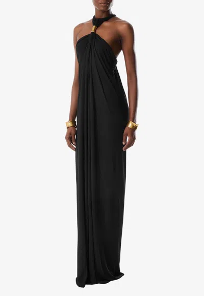 Tom Ford Halterneck Draped Maxi Dress In Black