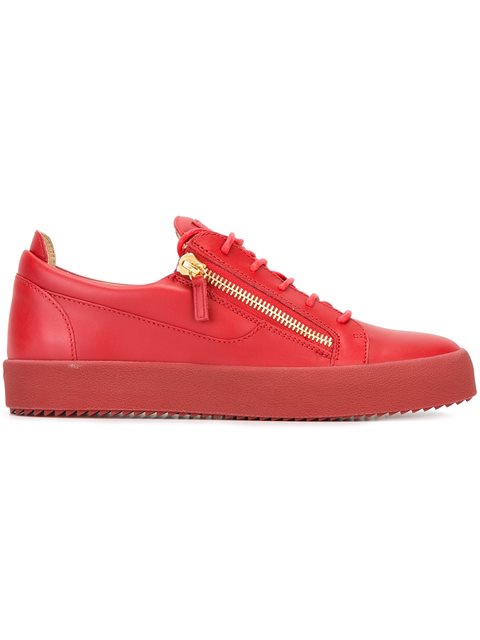 Zanotti Men's Double-zip Leather Low-top Sneakers In Red | ModeSens