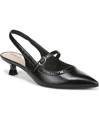 Lifestride Women's Marilyn Pointed Toe Kitten Heel Slingback Pumps In Black Faux Leather