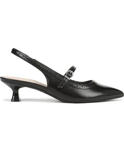 Lifestride Women's Marilyn Pointed Toe Kitten Heel Slingback Pumps In Black Faux Leather