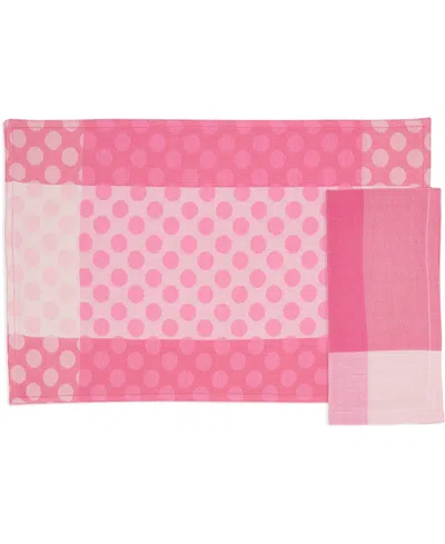 Saro Lifestyle Playful Polka Dot Cotton Placemats And Napkins, Set Of 8 In Fuchsia