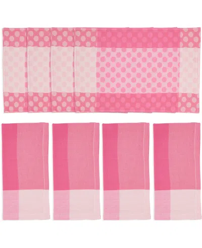 Saro Lifestyle Playful Polka Dot Cotton Placemats And Napkins, Set Of 8 In Fuchsia