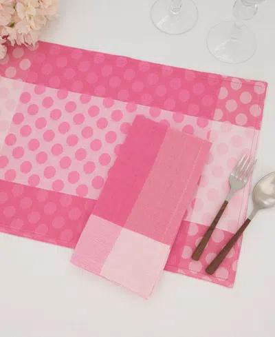 Saro Lifestyle Playful Polka Dot Cotton Placemats And Napkins, Set Of 8 In Fuchsia
