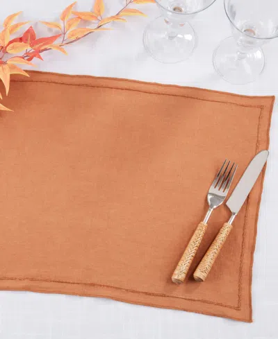 Saro Lifestyle Stonewashed Overlock Linen Edge Placemats, 14" X 20" In Terracotta