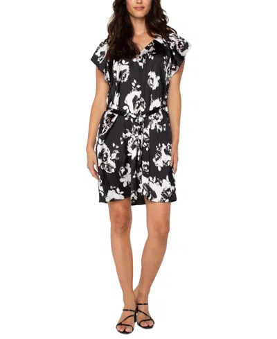 Liverpool Los Angeles Women's Floral-print Flutter-sleeve Dress In Black