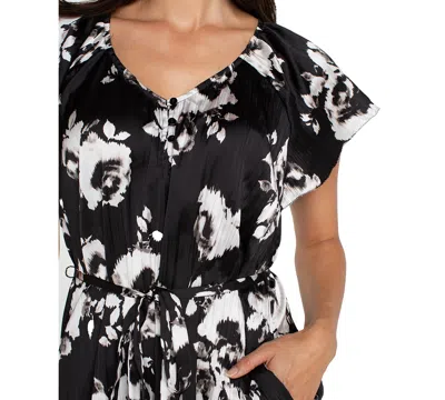 Liverpool Los Angeles Women's Floral-print Flutter-sleeve Dress In Black