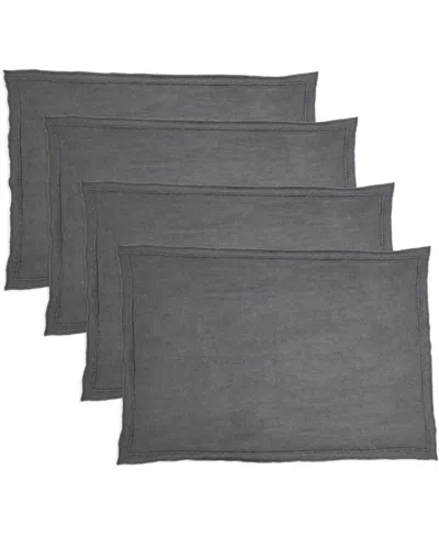 Saro Lifestyle Stonewashed Overlock Linen Edge Placemats, 14" X 20" In Slate
