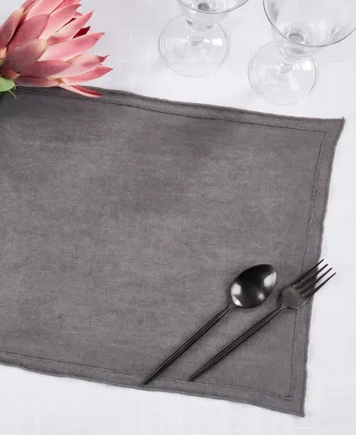 Saro Lifestyle Stonewashed Overlock Linen Edge Placemats, 14" X 20" In Slate