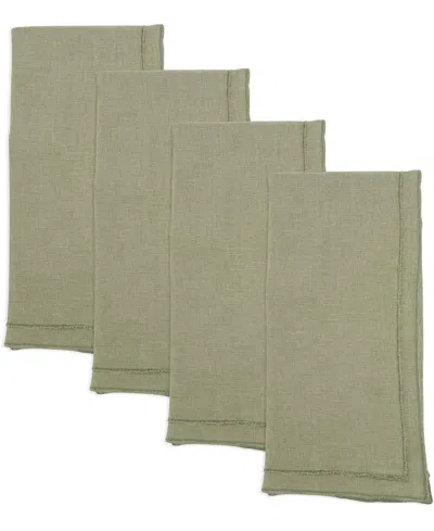 Saro Lifestyle Stonewashed Overlock Linen Edge Napkins, 20" X 20" In Olive