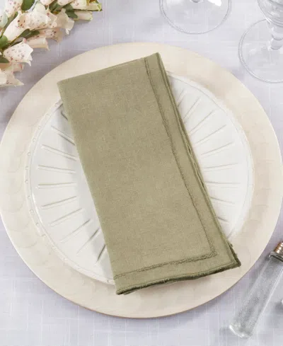 Saro Lifestyle Stonewashed Overlock Linen Edge Napkins, 20" X 20" In Olive