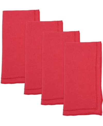Saro Lifestyle Stonewashed Overlock Linen Edge Napkins, 20" X 20" In Red