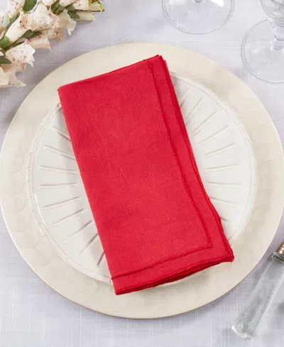 Saro Lifestyle Stonewashed Overlock Linen Edge Napkins, 20" X 20" In Red