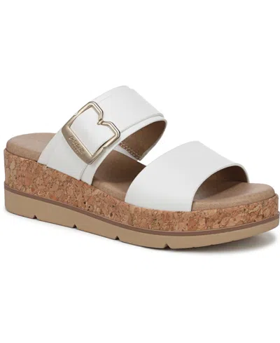 Dr. Scholl's Women's Once More Platform Slide Sandals In White Faux Leather