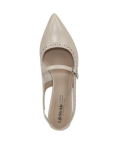 Lifestride Women's Marilyn Pointed Toe Kitten Heel Slingback Pumps In Cream Beige Faux Leather
