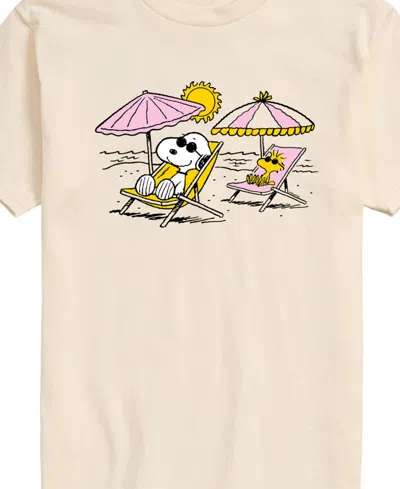 Airwaves Men's Peanuts Snoopy Beach Day Short Sleeve T-shirt In Beige,khaki